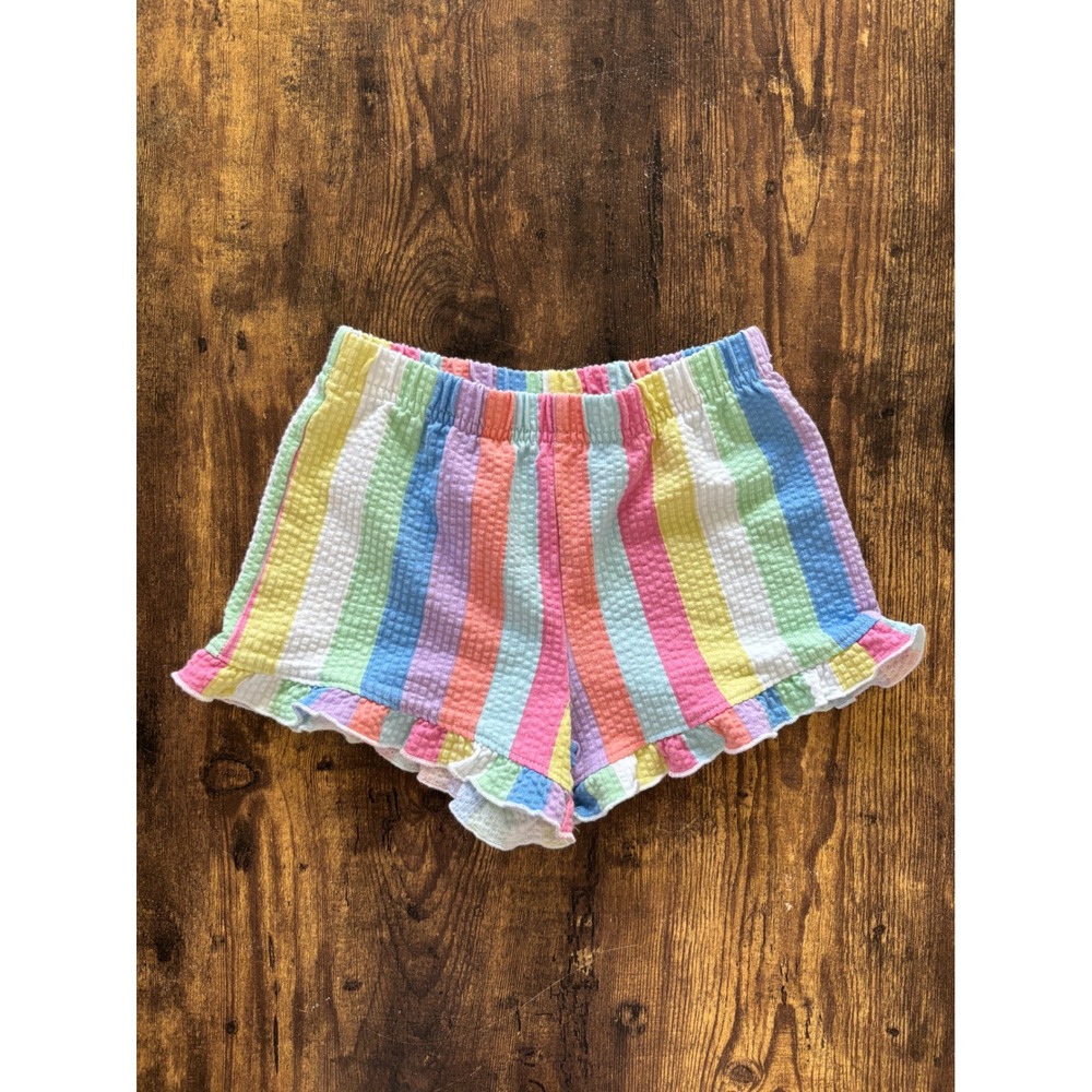 365 Kids Garanimals Girls Pastel Rainbow Stripe‎ Seersucker Ruffle Shorts Size 6